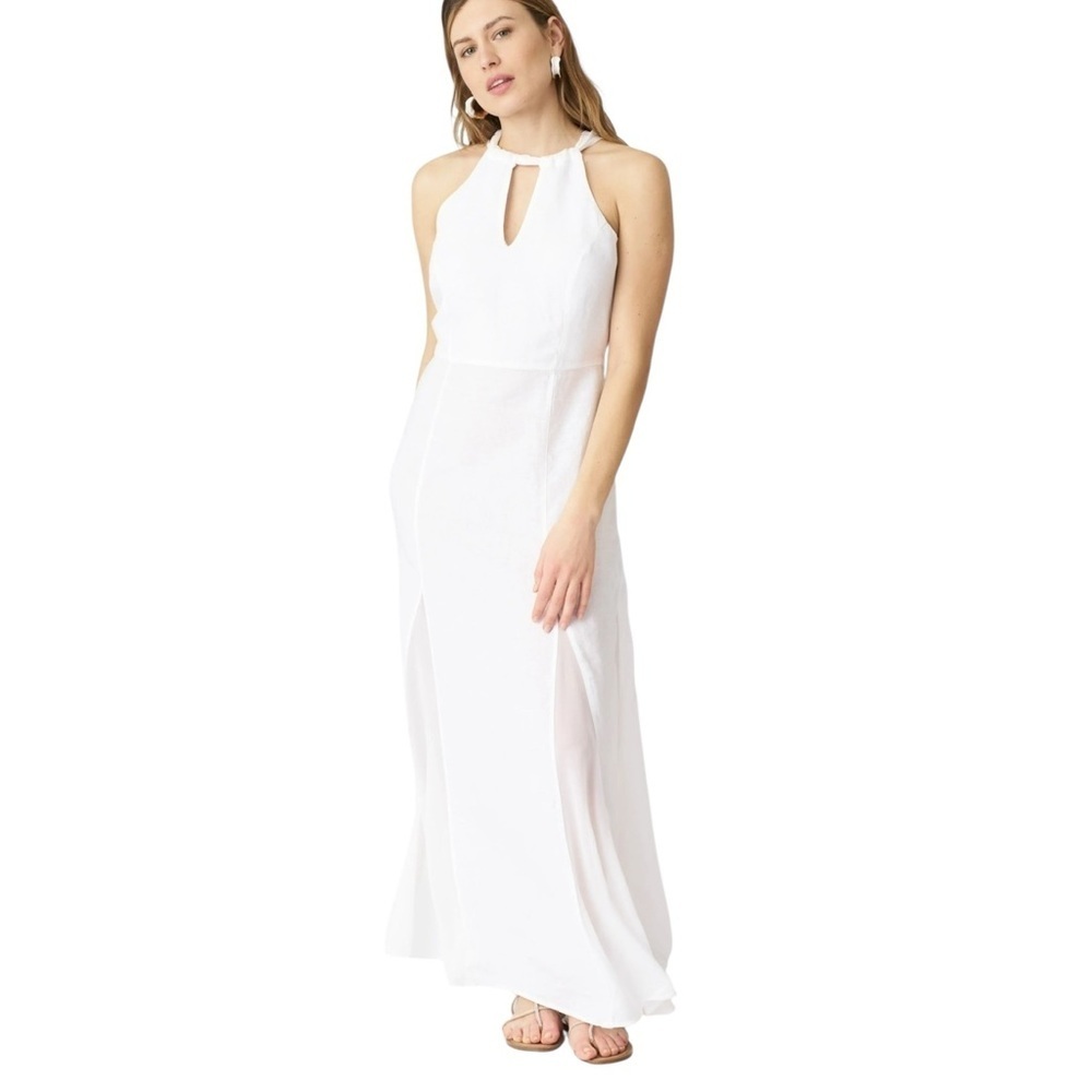 120% Lino White Linen Tie Neck Maxi Halter Dress